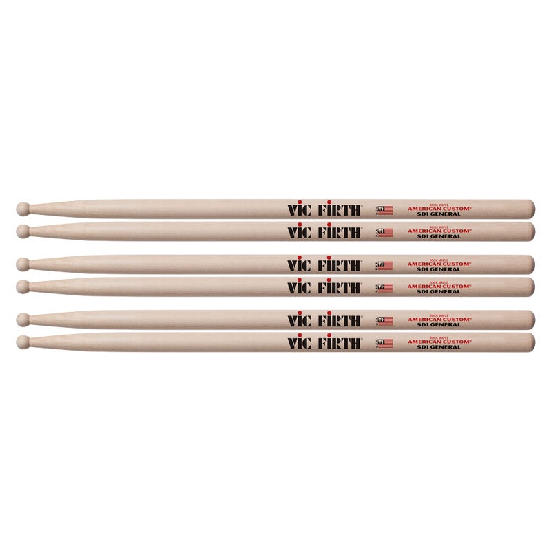 Vic Firth SD1 General Wood Tip Drum Sticks (3 Pair Bundle)